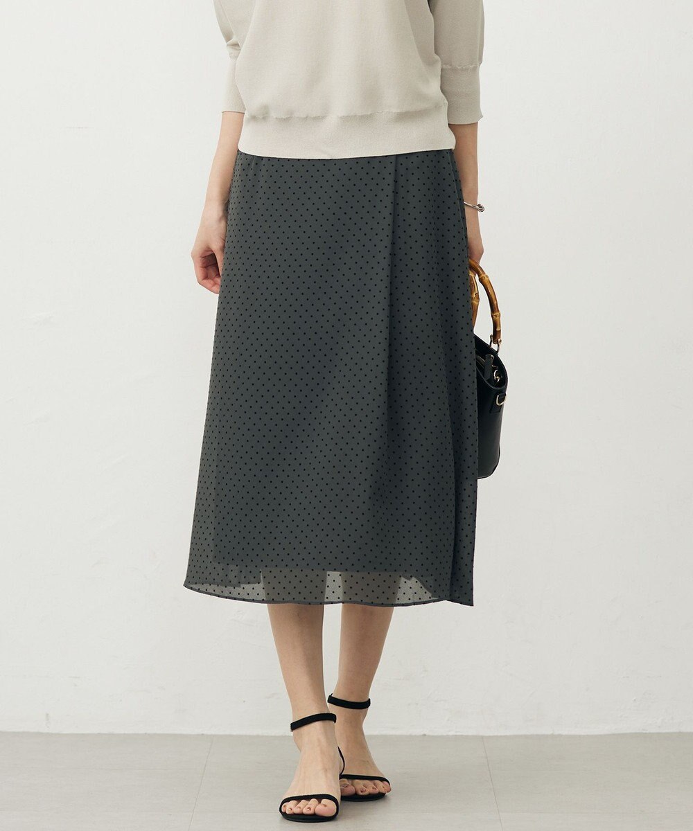J.PRESS LADIES 【洗える】ドットフロッキープリント フレア スカート 