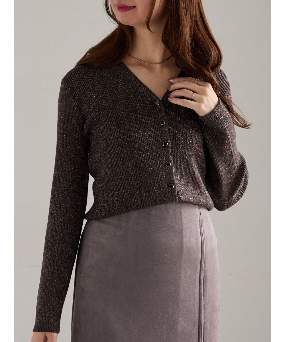 Te chichi ウェーブメタル釦Vネックリブカーディガン 