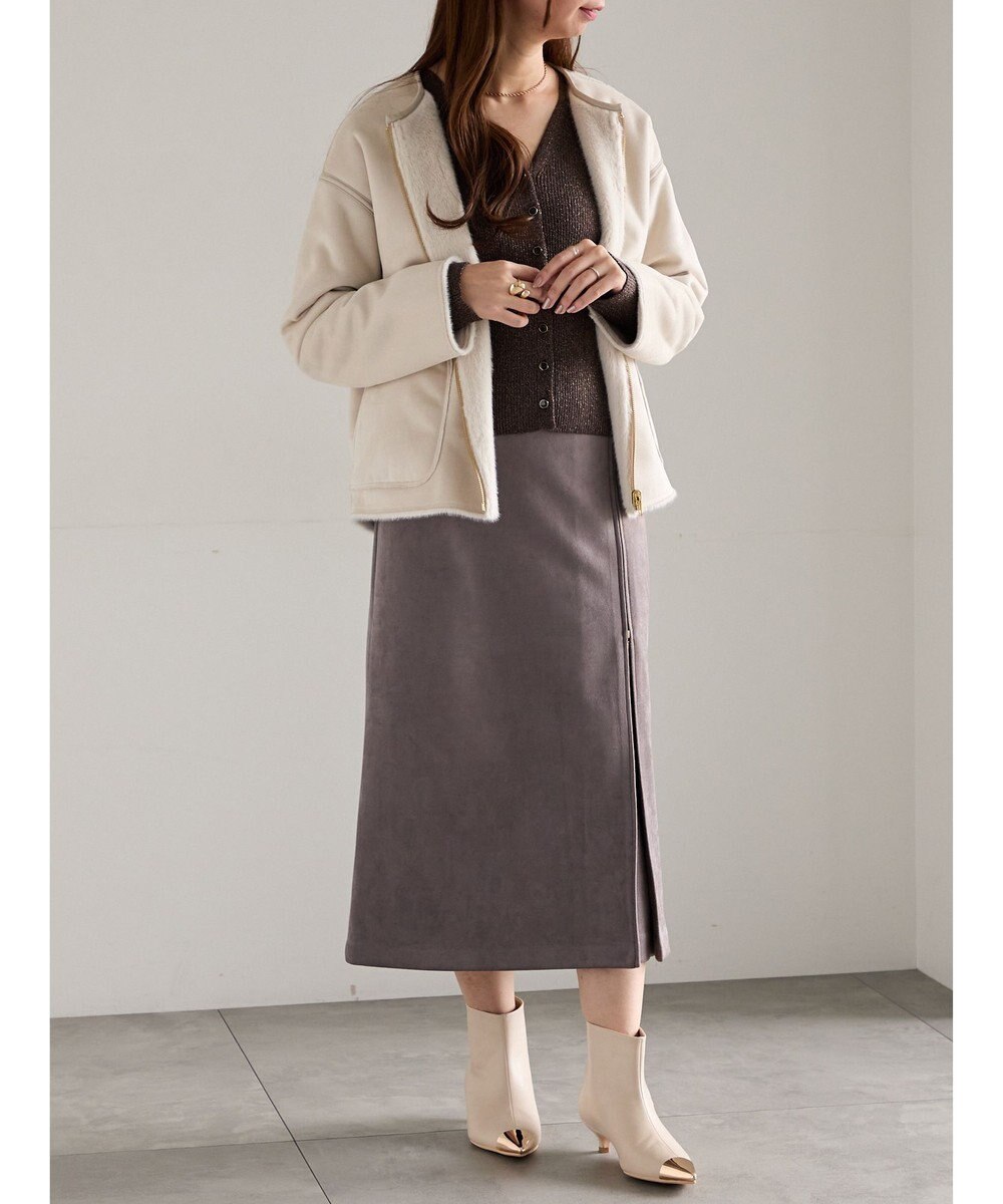 Te chichi ウェーブメタル釦Vネックリブカーディガン 