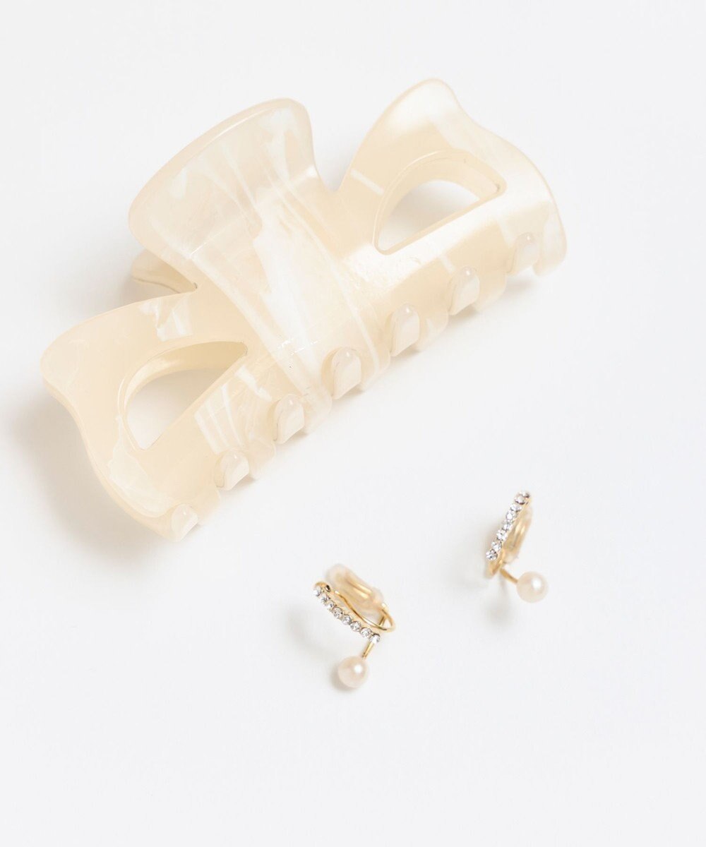 Phoebe <オンワード限定セット>【痛くないシリーズ】マーブルカラーバンスクリップ×ラインストーンパールフロートライトフィットイヤリング 