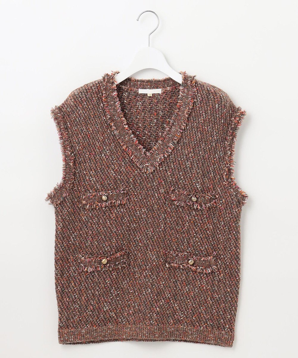 自由区 ミックスツイードニット  ベスト 