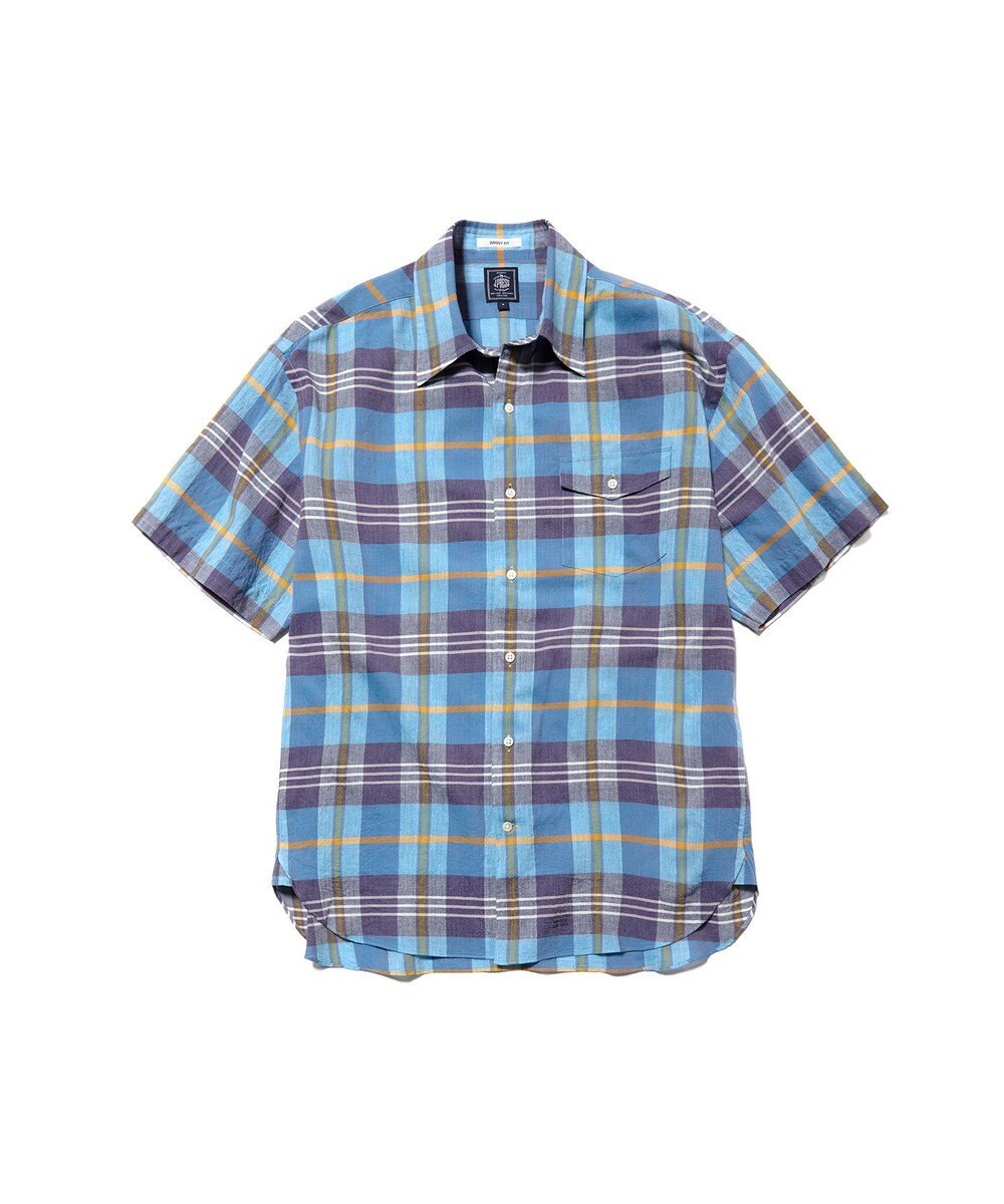 J.PRESS MEN 【J.PRESS ORIGINALS】Indian Madras Regular half Sleeve Shirt / Baggy-Fit 