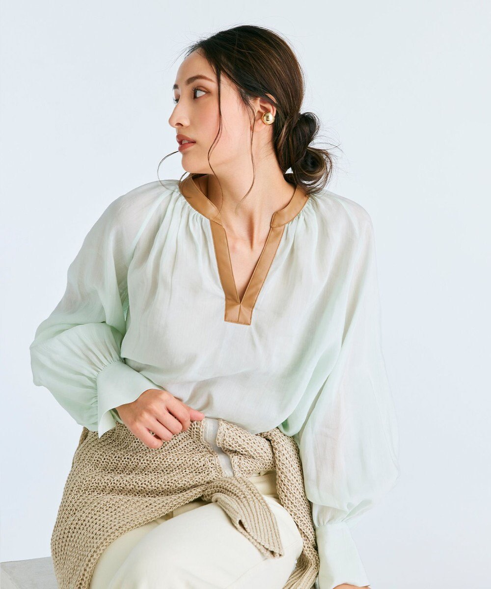 BEIGE， PAULINE / レザーコンビブラウス 