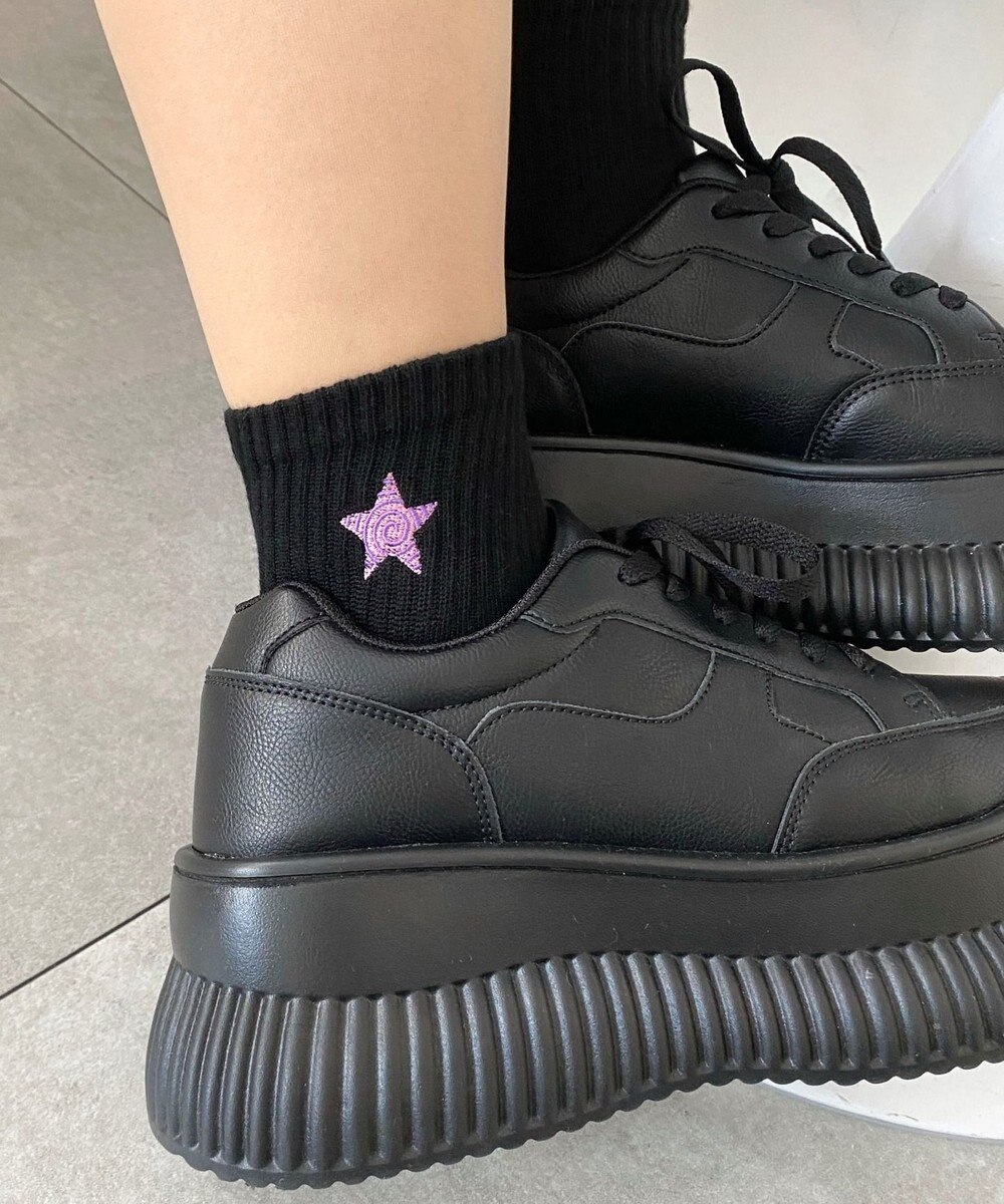 WEGO モチーフ刺繍アンクル底パイルソックス 