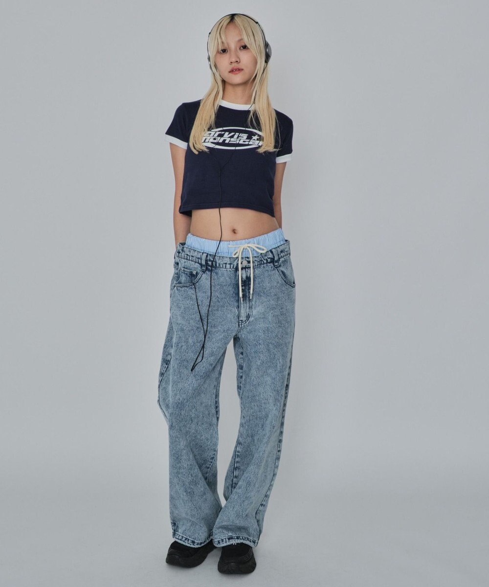 WEGO 【ユニセックス着用ITEM/MLサイズ展開/ウエストゴム】ボクサードッキングデニムパンツ 