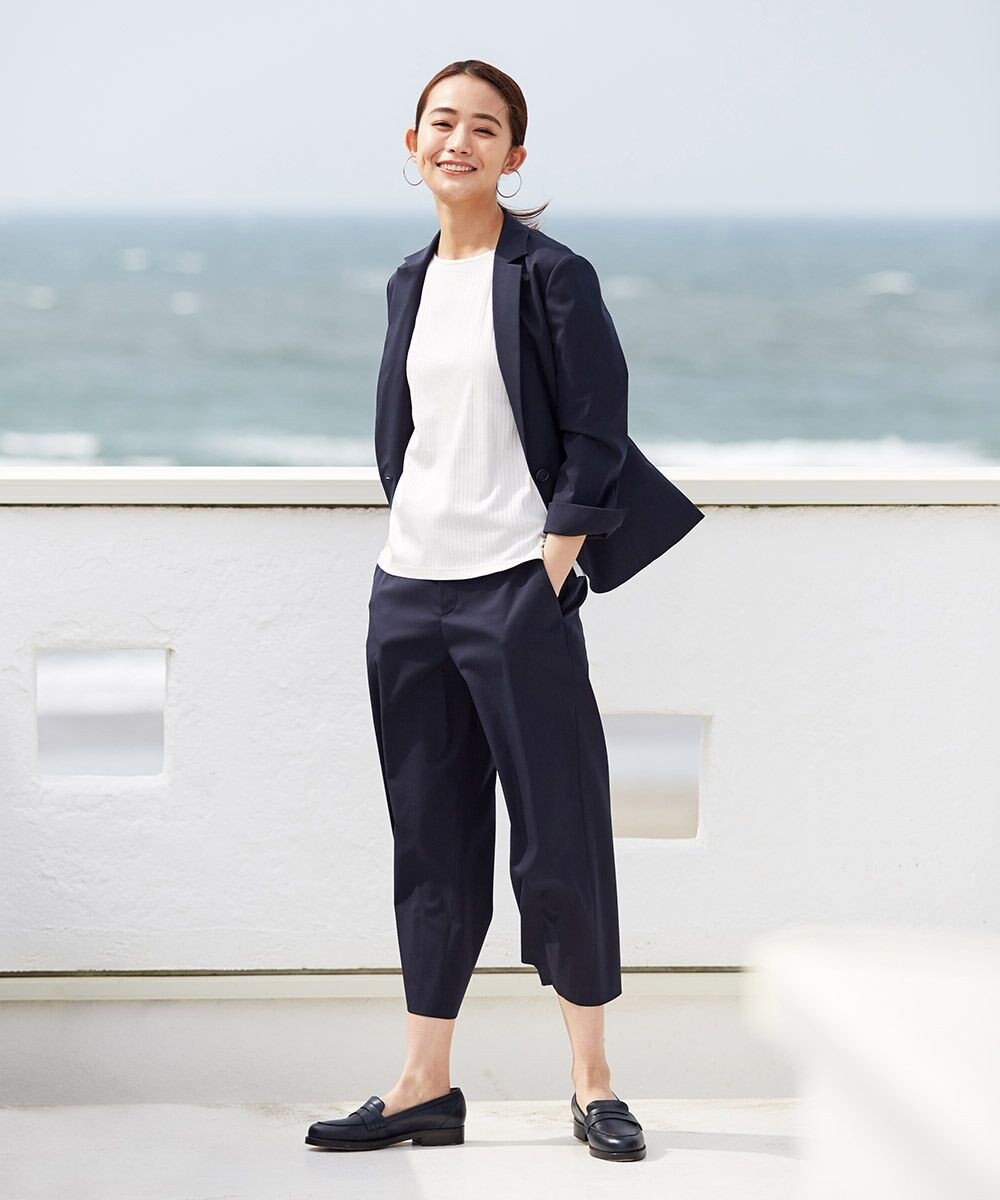 J.PRESS LADIES 【シワになりにくい】コットンフィッティーシャーク ワイドパンツ 