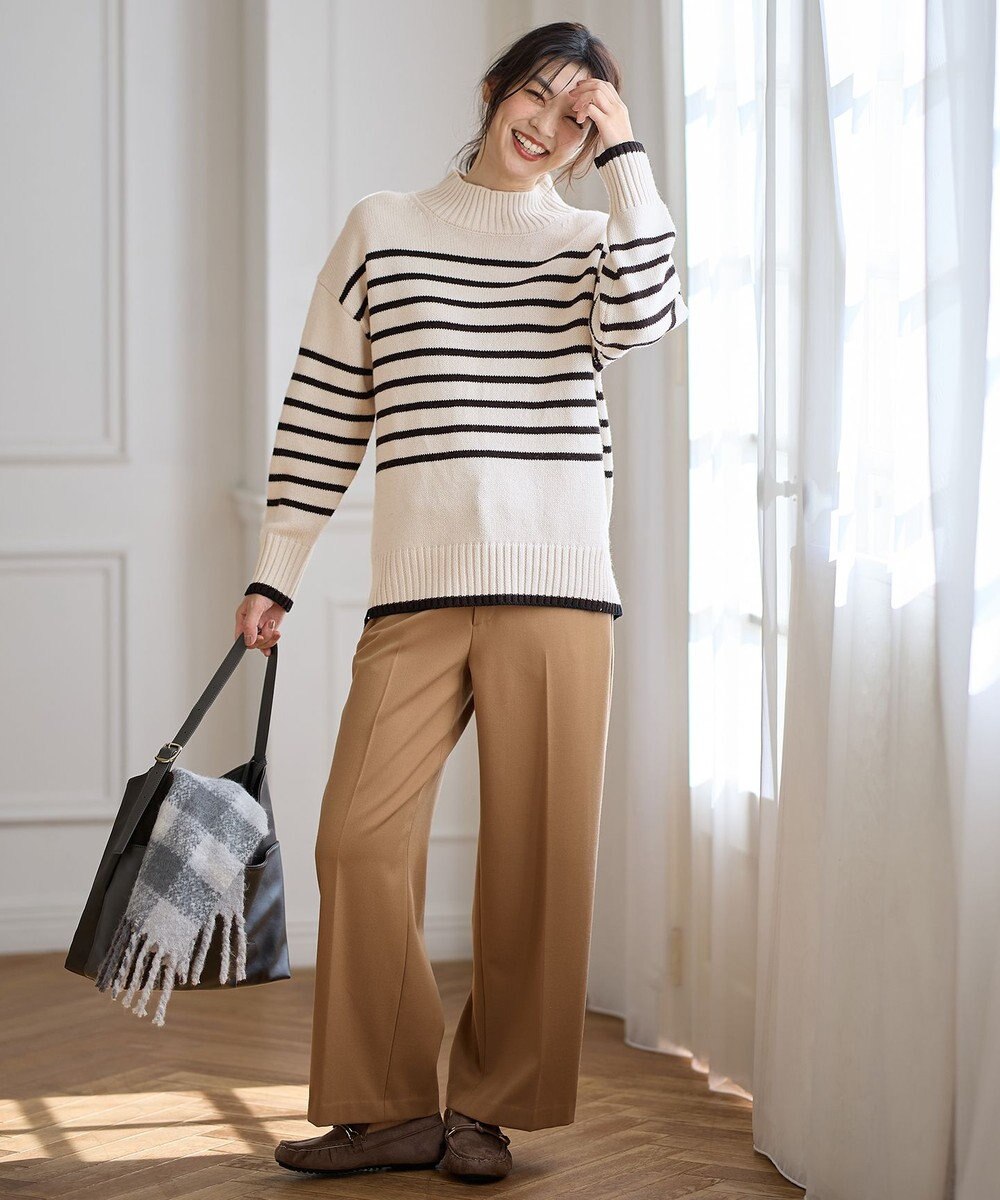 ANY L 【洗濯機可/ストレッチ/ウエストゴム/裏起毛】マルチファンクションストレッチワイドパンツ 