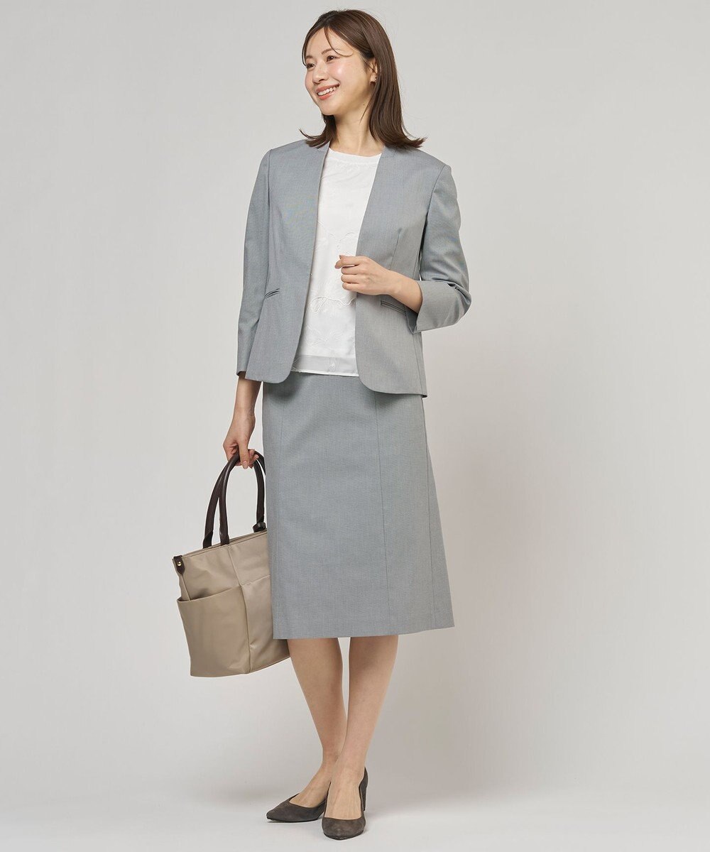 J.PRESS LADIES 【セットアップ対応・洗える・撥水】コットンFITTY ノーカラー ジャケット 