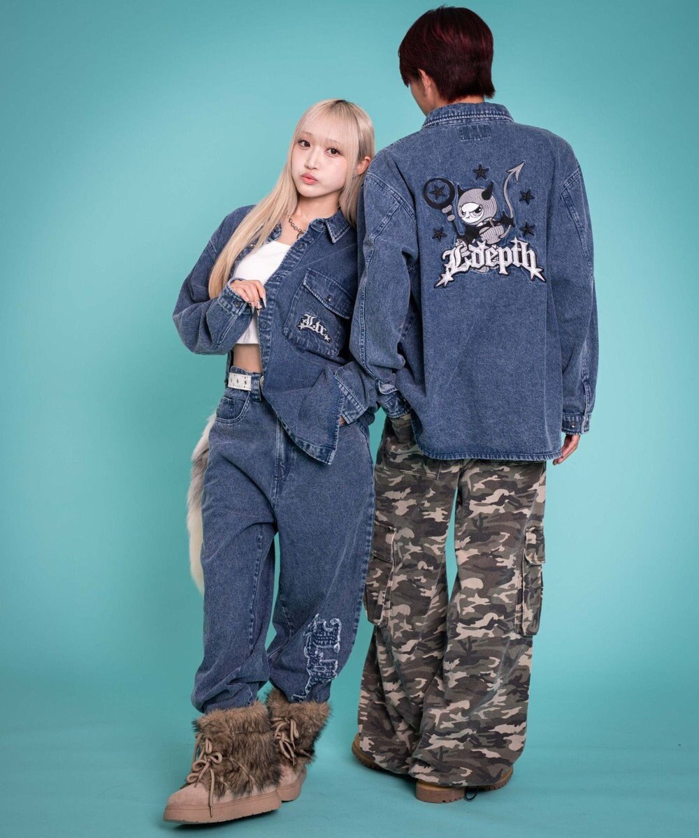 WEGO 【ユニセックス着用ITEM/MLサイズ展開】グラフィックデニムシャツ（LS） 