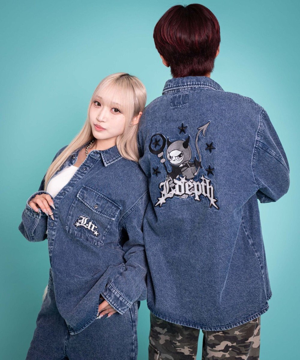 WEGO 【ユニセックス着用ITEM/MLサイズ展開】グラフィックデニムシャツ（LS） 