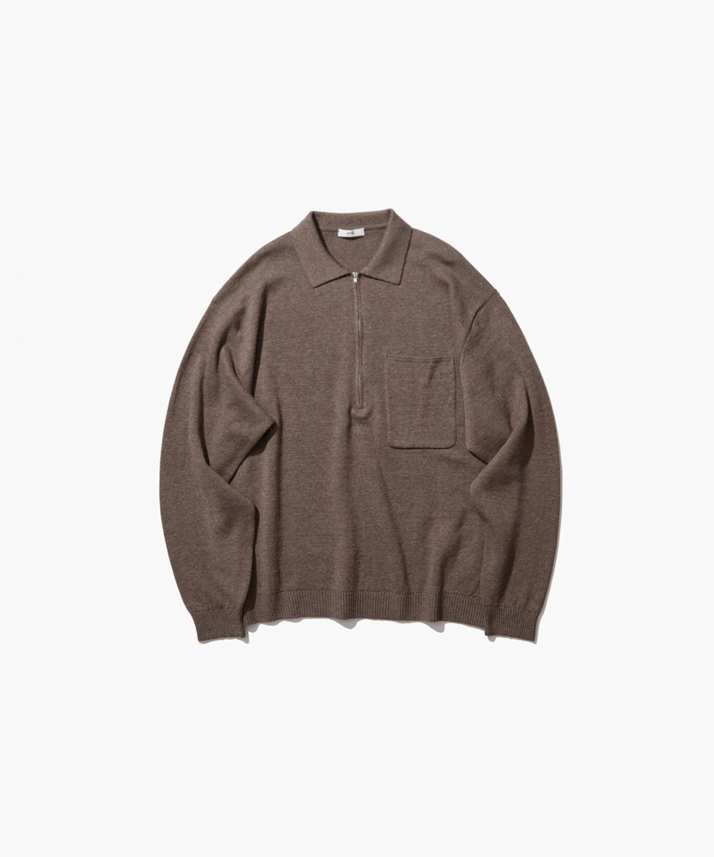 ATON LINEN WOOL BRUSHED | ジップアップポロセーター - UNISEX 
