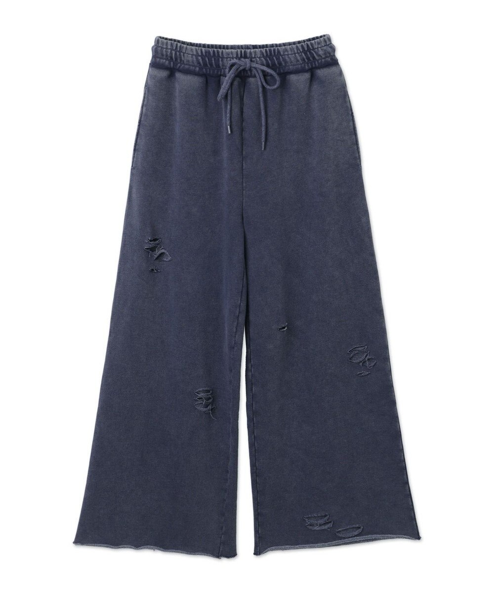 WEGO 【ウエストゴム】ダメージスウェットワイドパンツ 