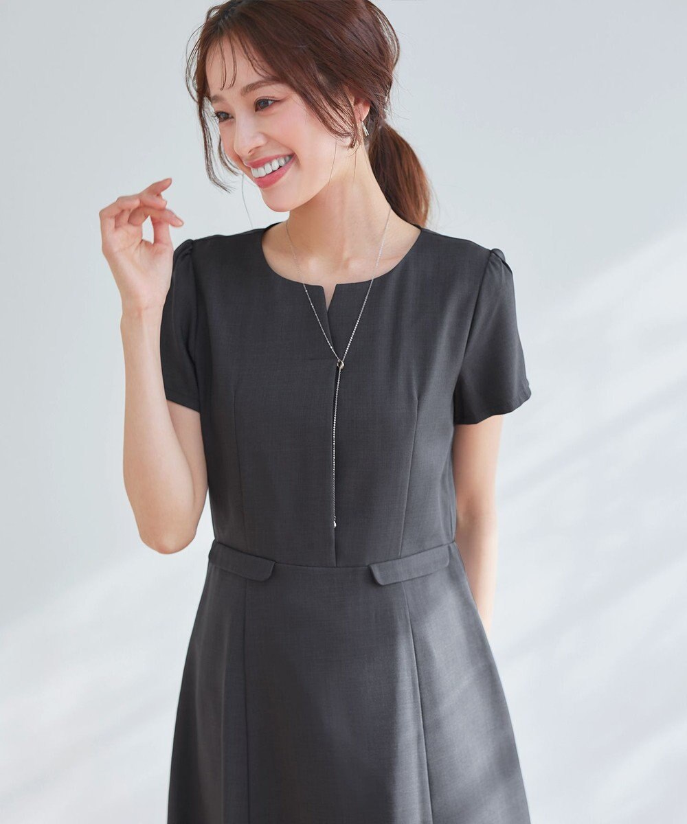 Tiaclasse 【小倉優子さん着用・洗える】フラップ付きミディアム丈フレアワンピース 