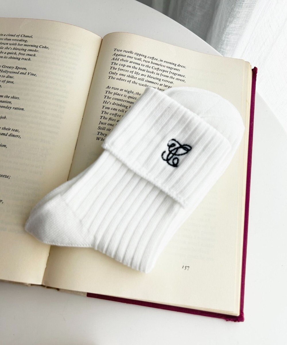 WEGO ロゴ刺繍折り返しクルーソックス 