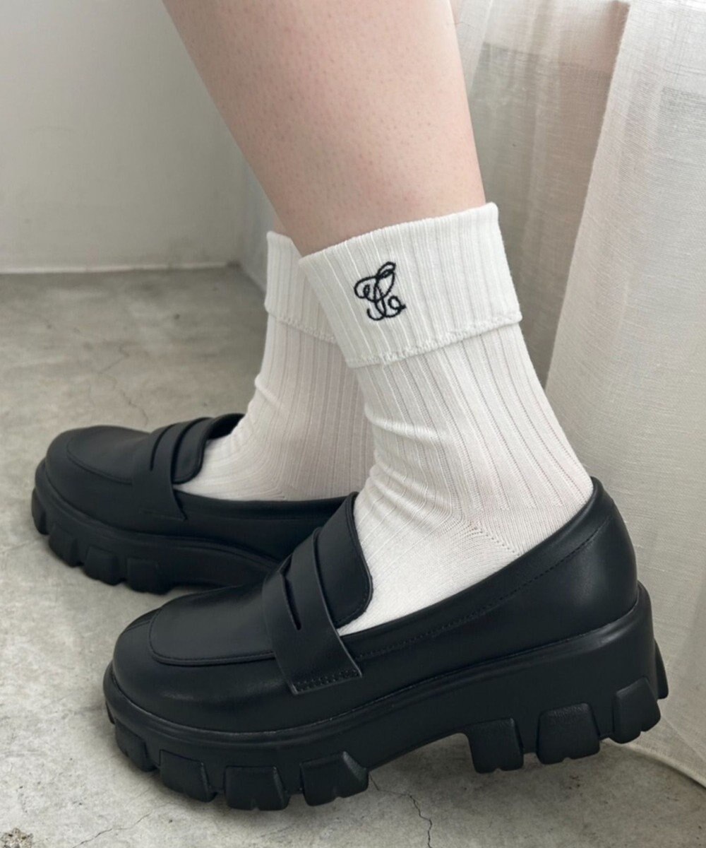 WEGO ロゴ刺繍折り返しクルーソックス 