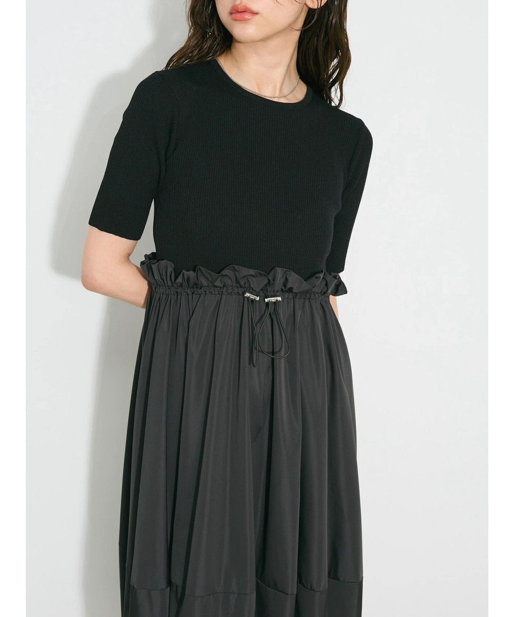 Green Parks ランタン型ニットドッキングタフタワンピース 