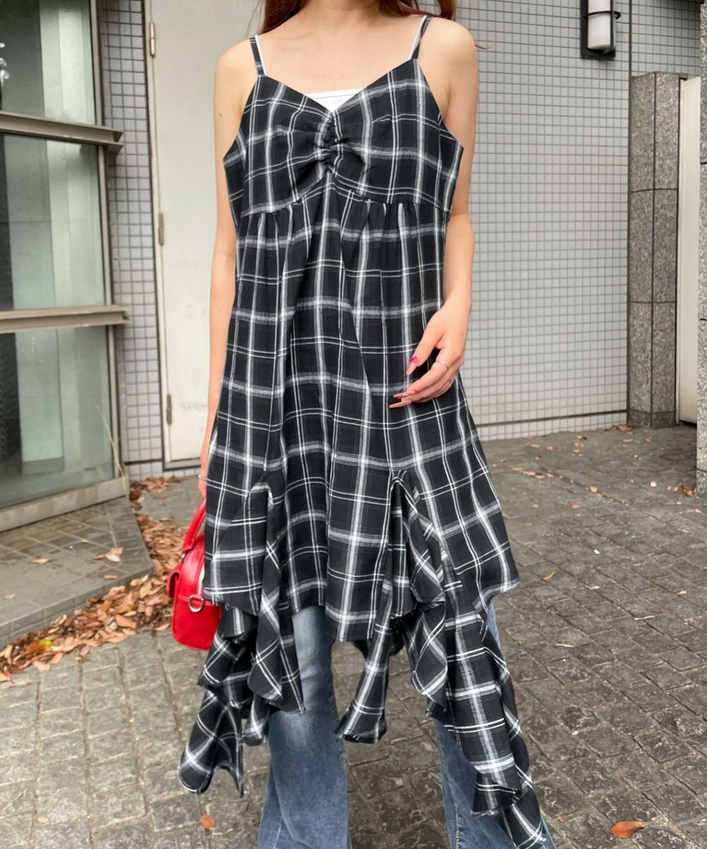 WEGO チェックイレヘムキャミワンピース 