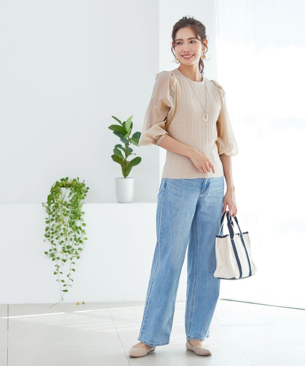 Tiaclasse 【洗える】袖ドッキングリブニットトップス 