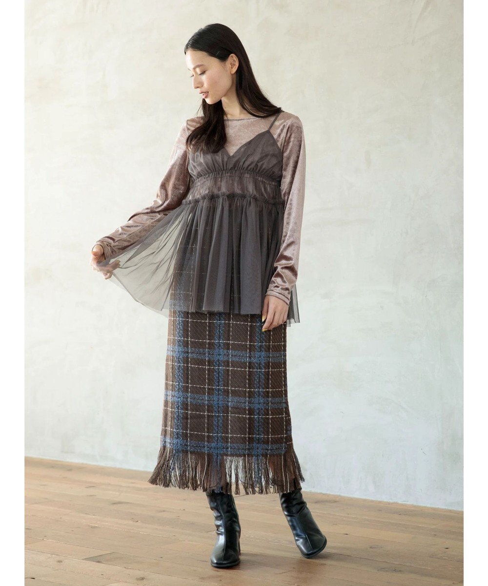 Green Parks ・ＳＵＧＡＲ　ＳＰＯＯＮ　チェックフリンジスカート 