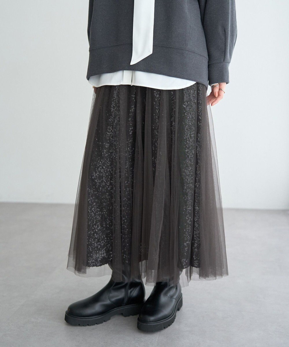 YECCA VECCA スパンコール×チュールスカート 