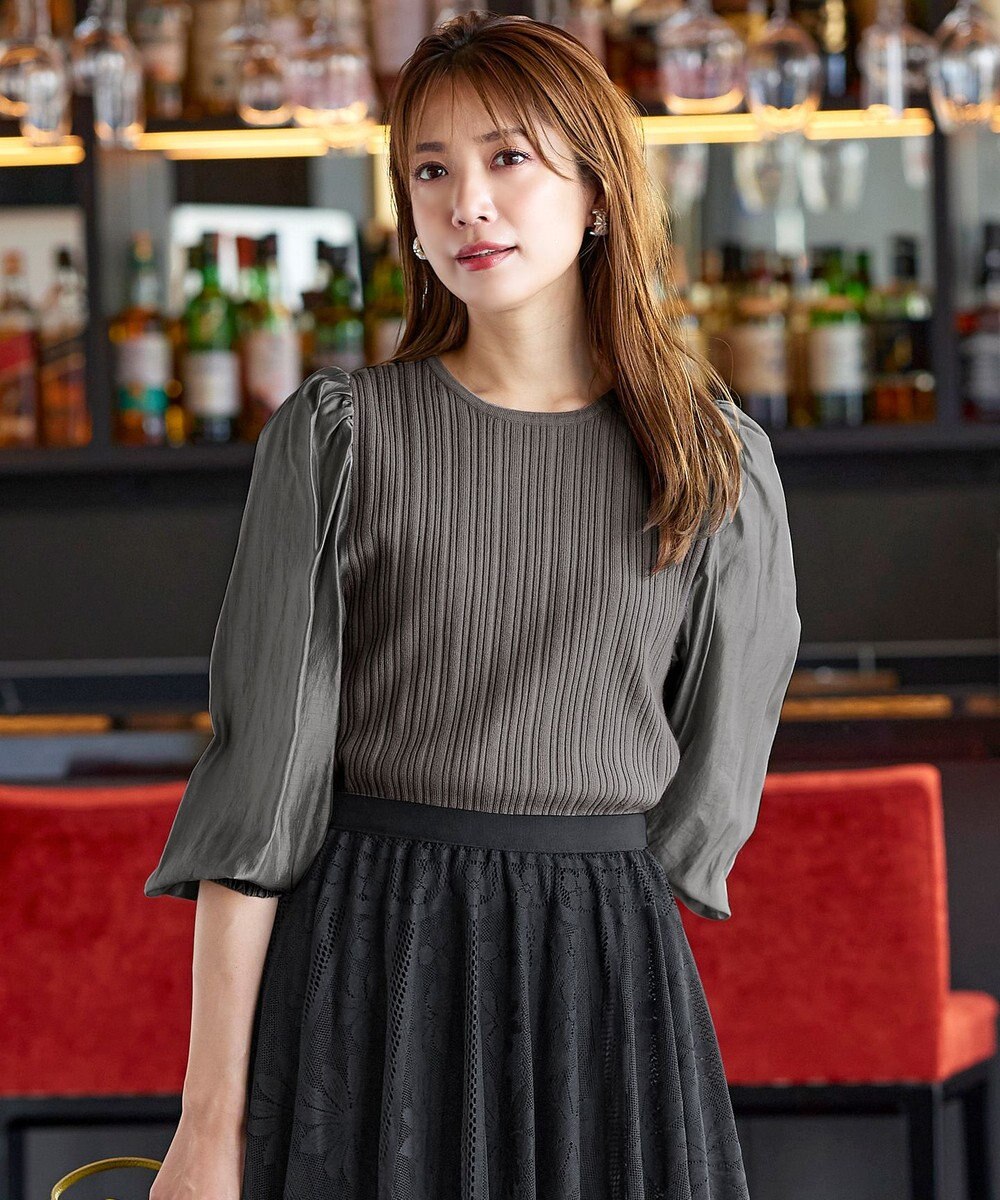 Tiaclasse 【洗える】袖ドッキングリブニットトップス 