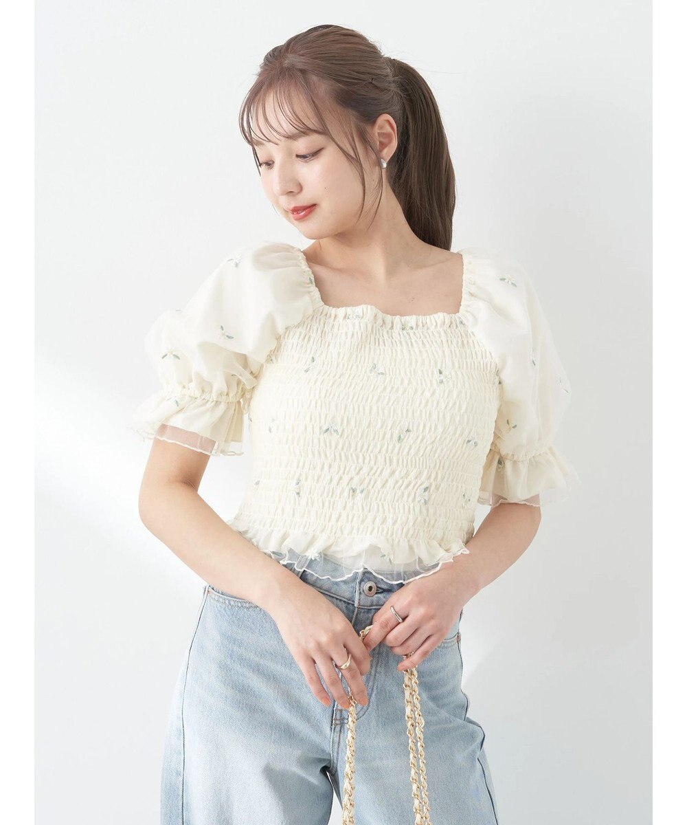 earth music&ecology フラワー刺繍ブラウス 