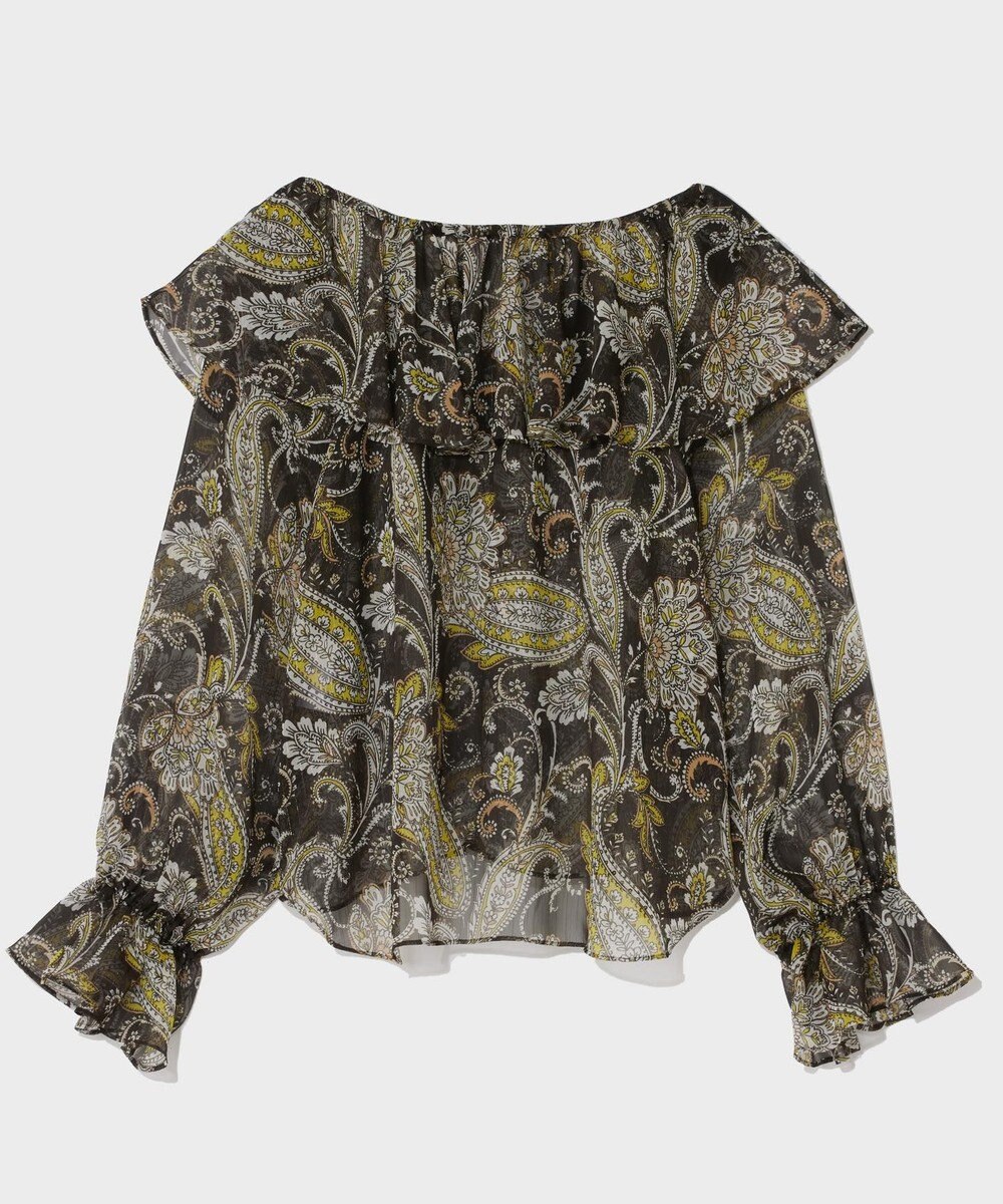 GRACE CONTINENTAL ラメストライププリントブラウス 