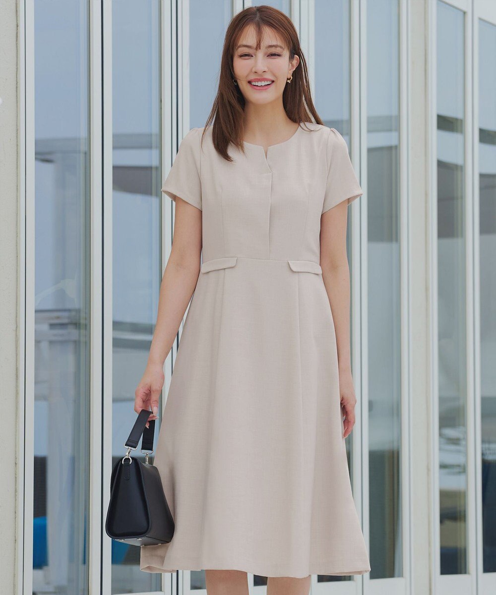 Tiaclasse 【小倉優子さん着用・洗える】フラップ付きミディアム丈フレアワンピース 