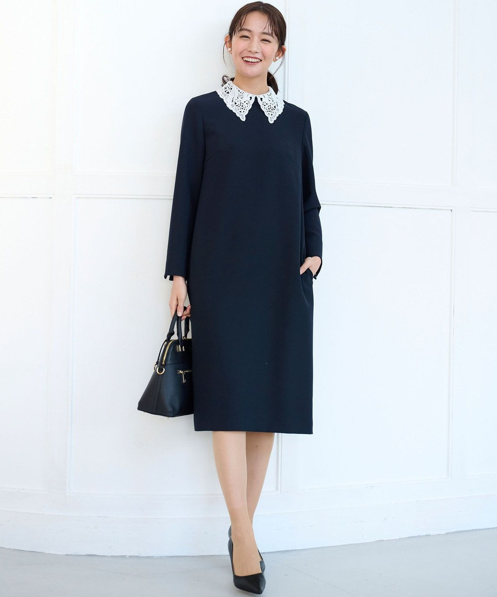 組曲 L 【KUMIKYOKU NAVY】コンフォータブルドレープ レース襟ワンピース 
