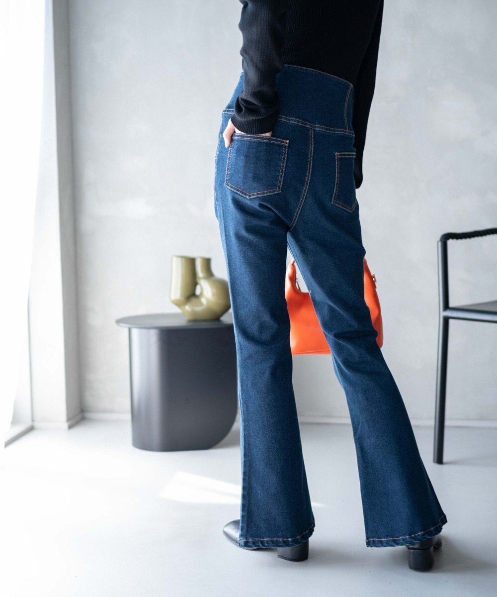 WEGO ハイウエストストレッチデニムフレアパンツ 