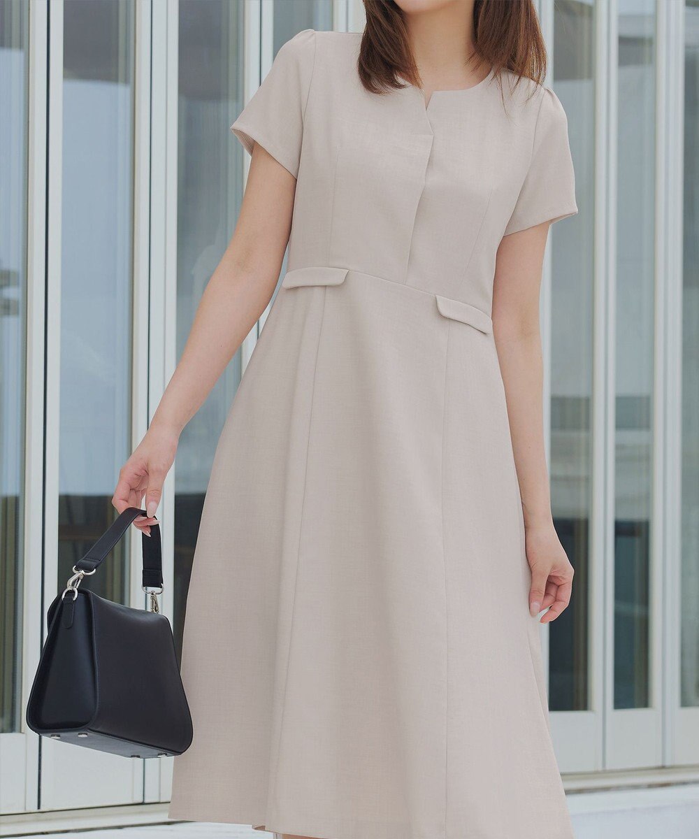 Tiaclasse 【小倉優子さん着用・洗える】フラップ付きミディアム丈フレアワンピース 