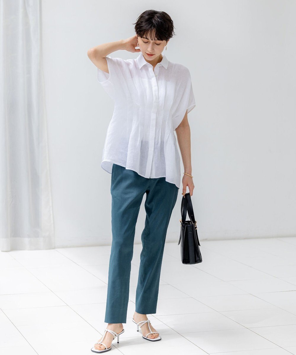 23区 S 【洗える】LIBECOリネン タック デザイン シャツ 