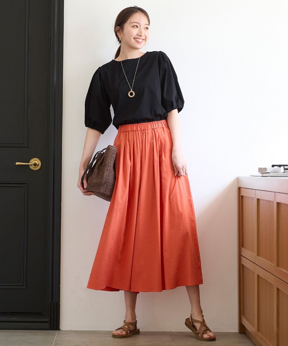 ANY 【WEB限定・接触冷感】シルケットスムース ギャザーパフスリーブトップス 