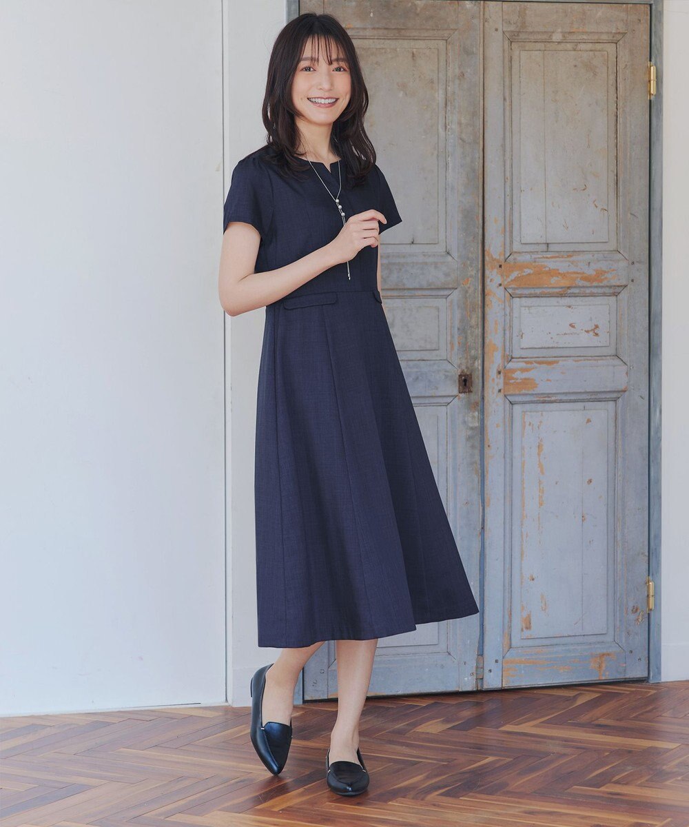 Tiaclasse 【小倉優子さん着用・洗える】フラップ付きミディアム丈フレアワンピース 