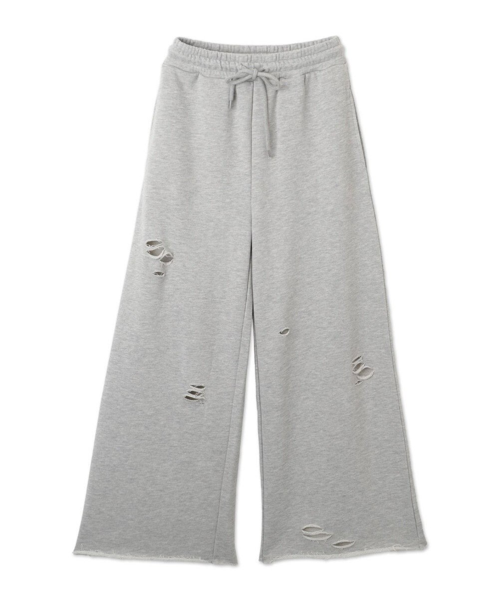 WEGO 【ウエストゴム】ダメージスウェットワイドパンツ 