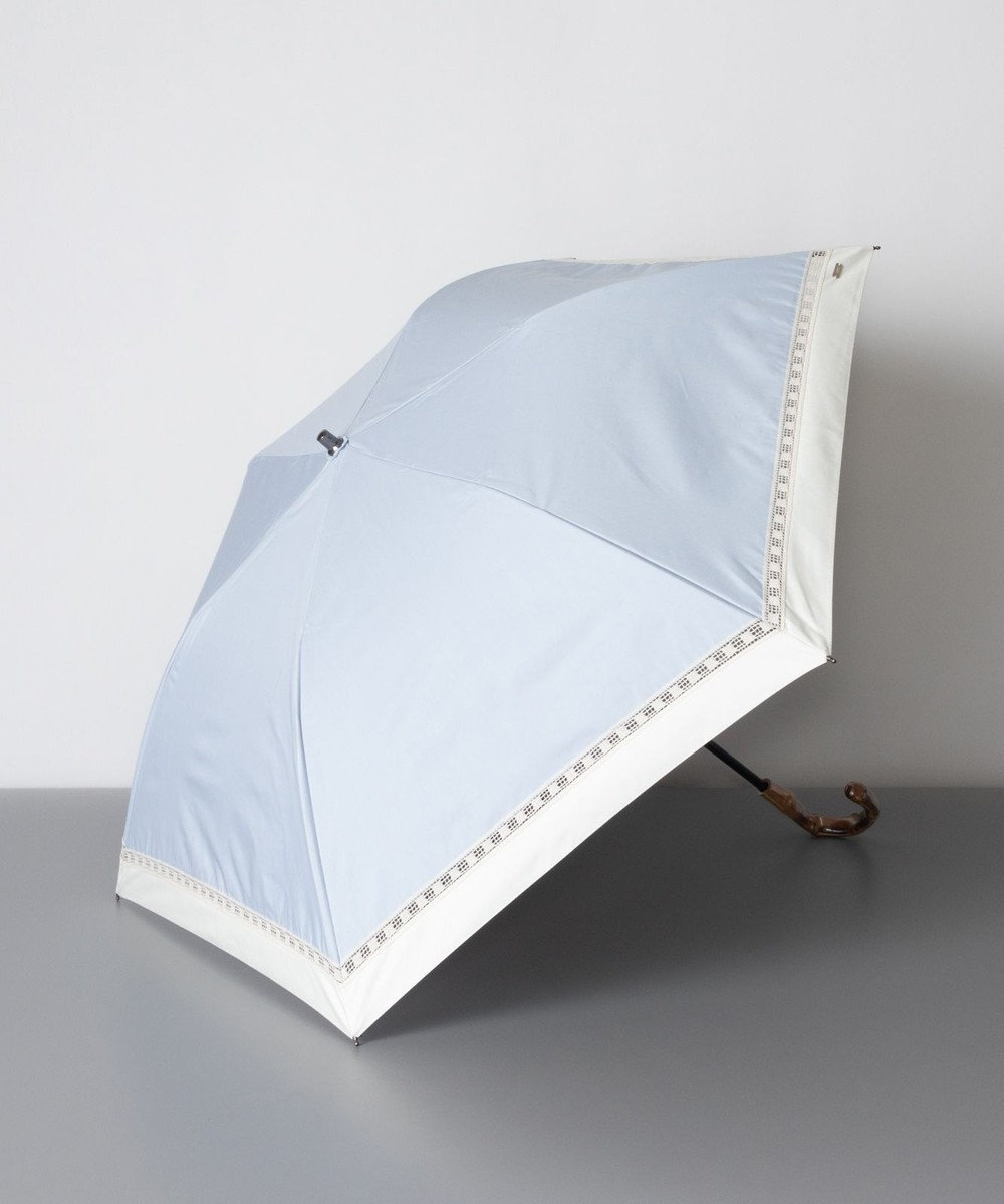 AURORA Blao（ブラオ）バイカラー柄 プチ折り晴雨兼用傘（トップフラット折傘）日傘 サックス