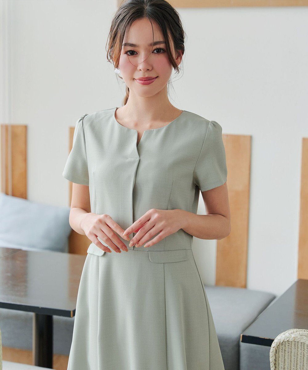 Tiaclasse 【小倉優子さん着用・洗える】フラップ付きミディアム丈フレアワンピース 