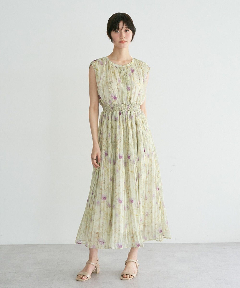 YECCA VECCA シアー花柄プリーツワンピース 