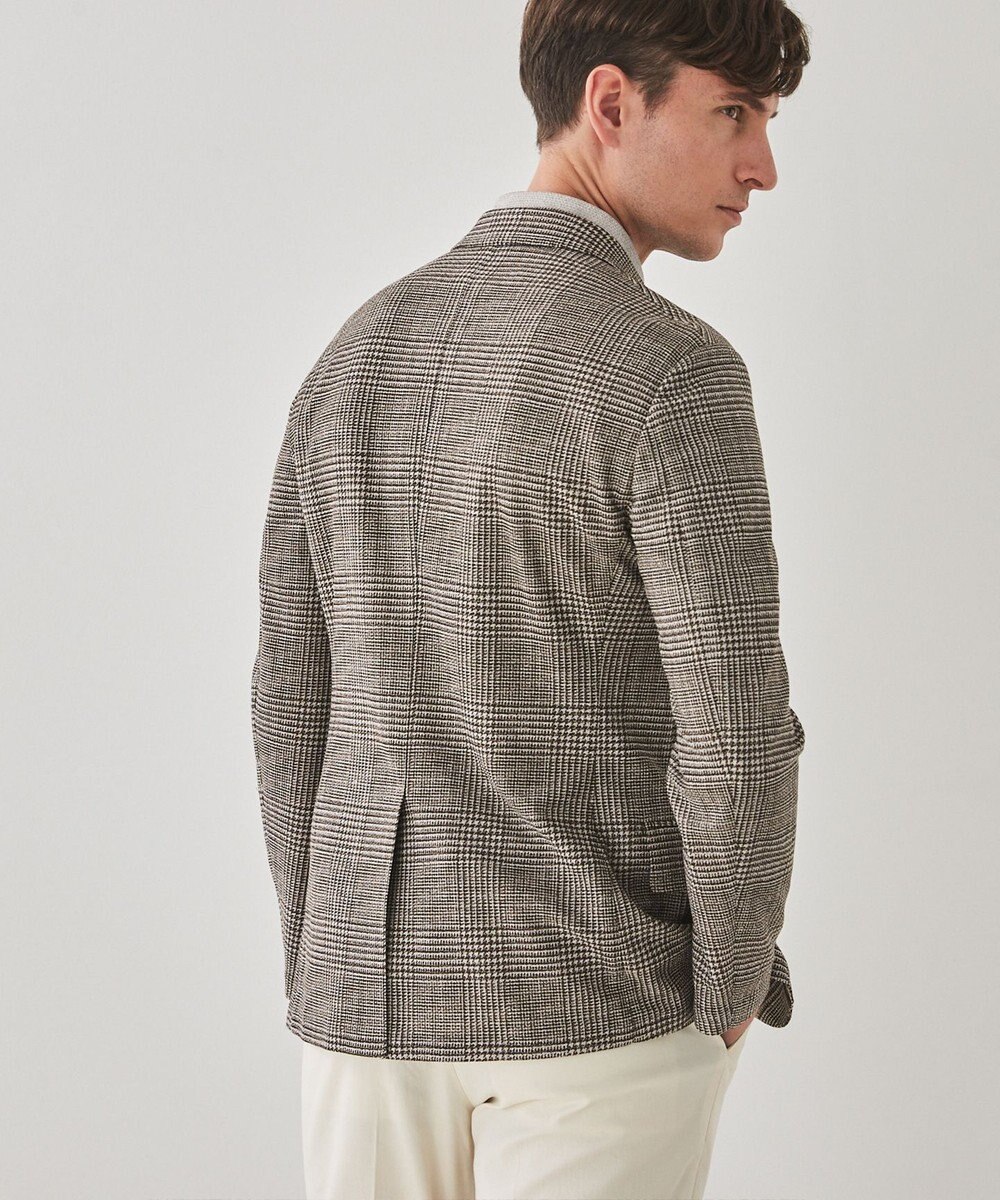 GOTAIRIKU 新柄【吸水速乾/ウォッシャブル】ノルマンディーリネン カーディガンジャケット＿グレンチェック柄 