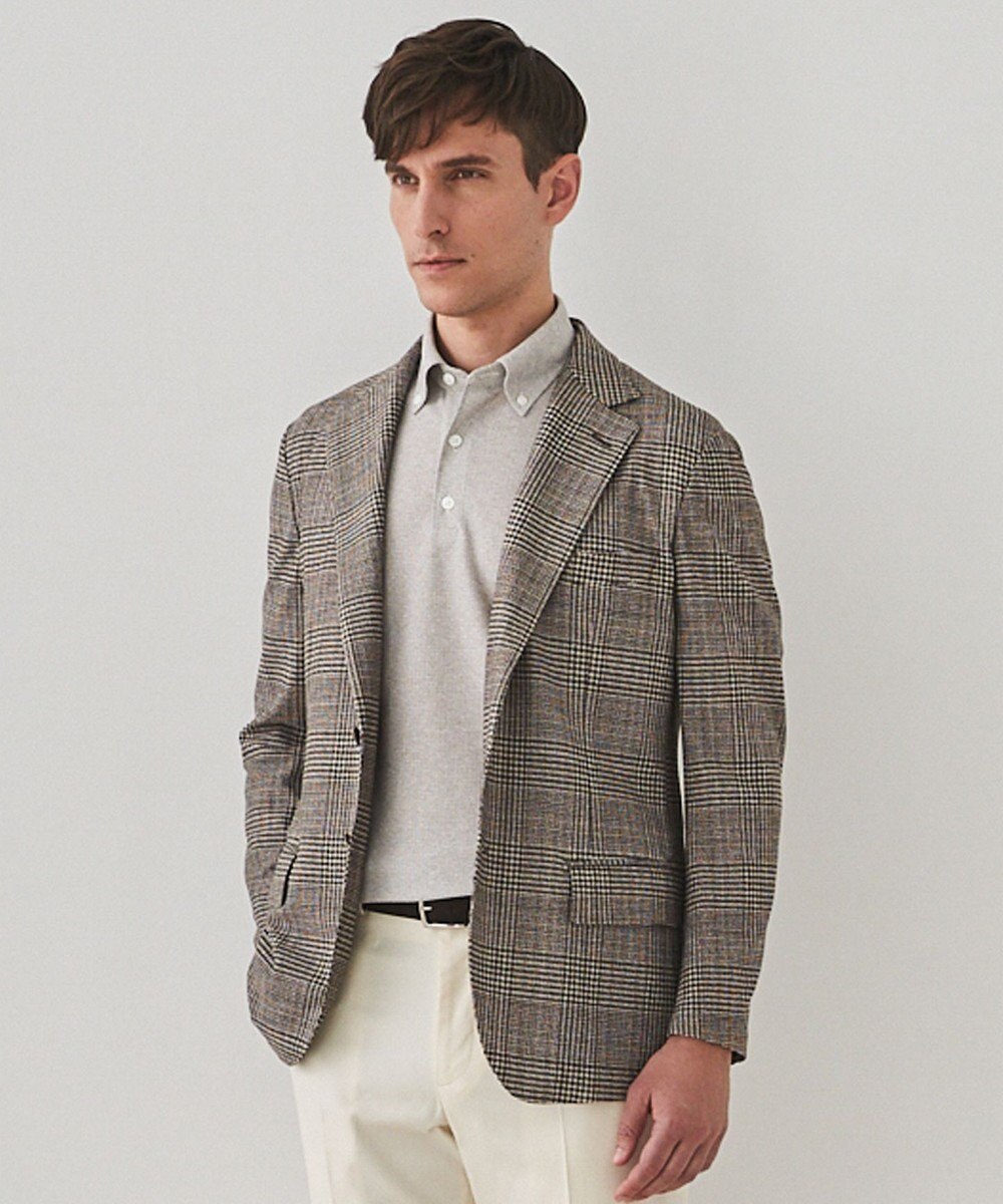 GOTAIRIKU 新柄【吸水速乾/ウォッシャブル】ノルマンディーリネン カーディガンジャケット＿グレンチェック柄 