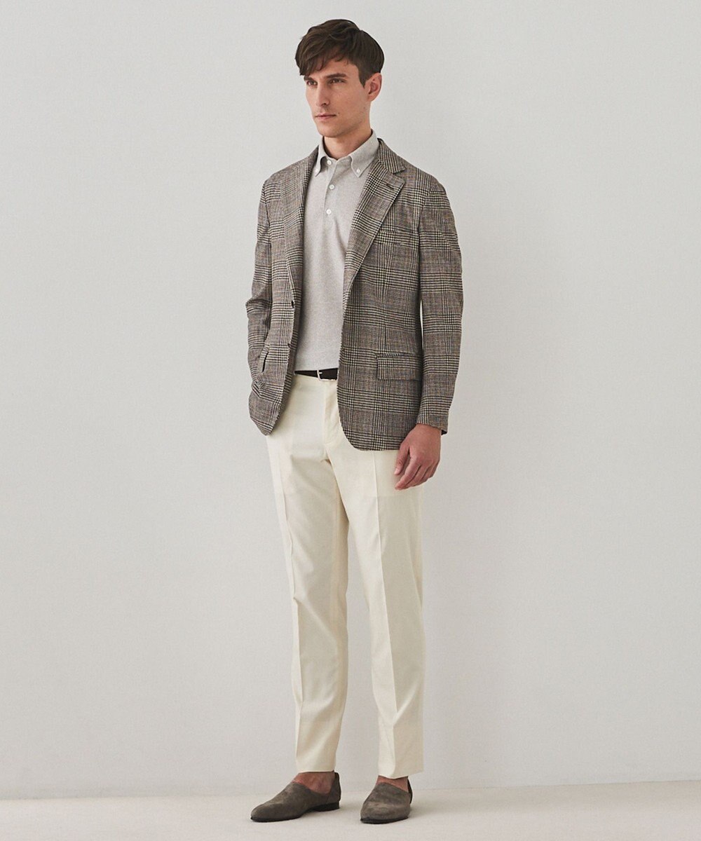 GOTAIRIKU 新柄【吸水速乾/ウォッシャブル】ノルマンディーリネン カーディガンジャケット＿グレンチェック柄 