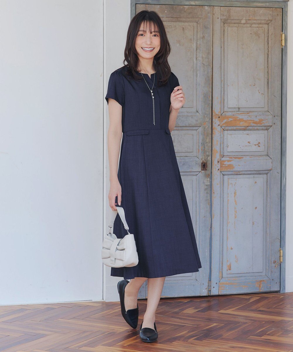 Tiaclasse 【小倉優子さん着用・洗える】フラップ付きミディアム丈フレアワンピース 