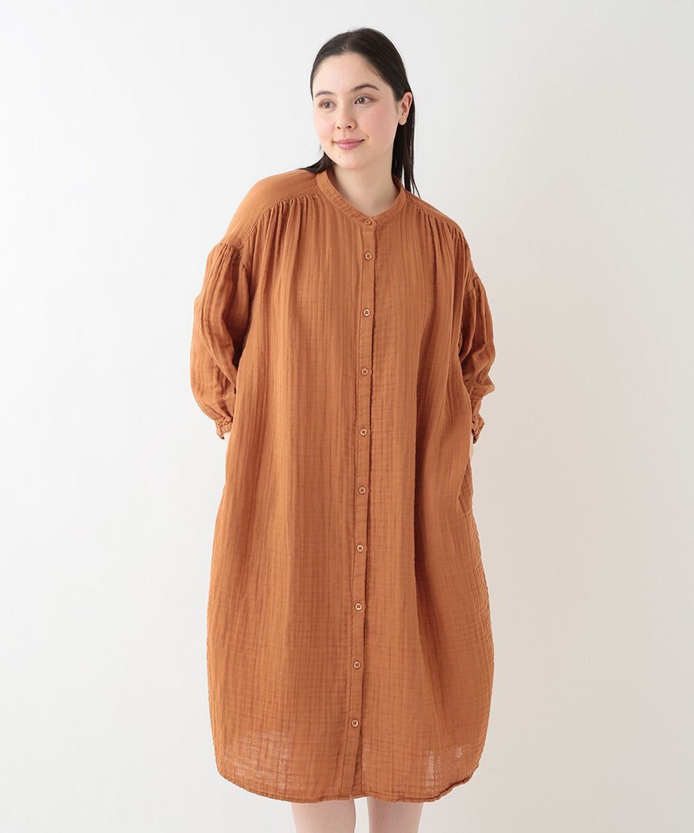 UCHINO クレープガーゼ　前あきギャザーワンピース 