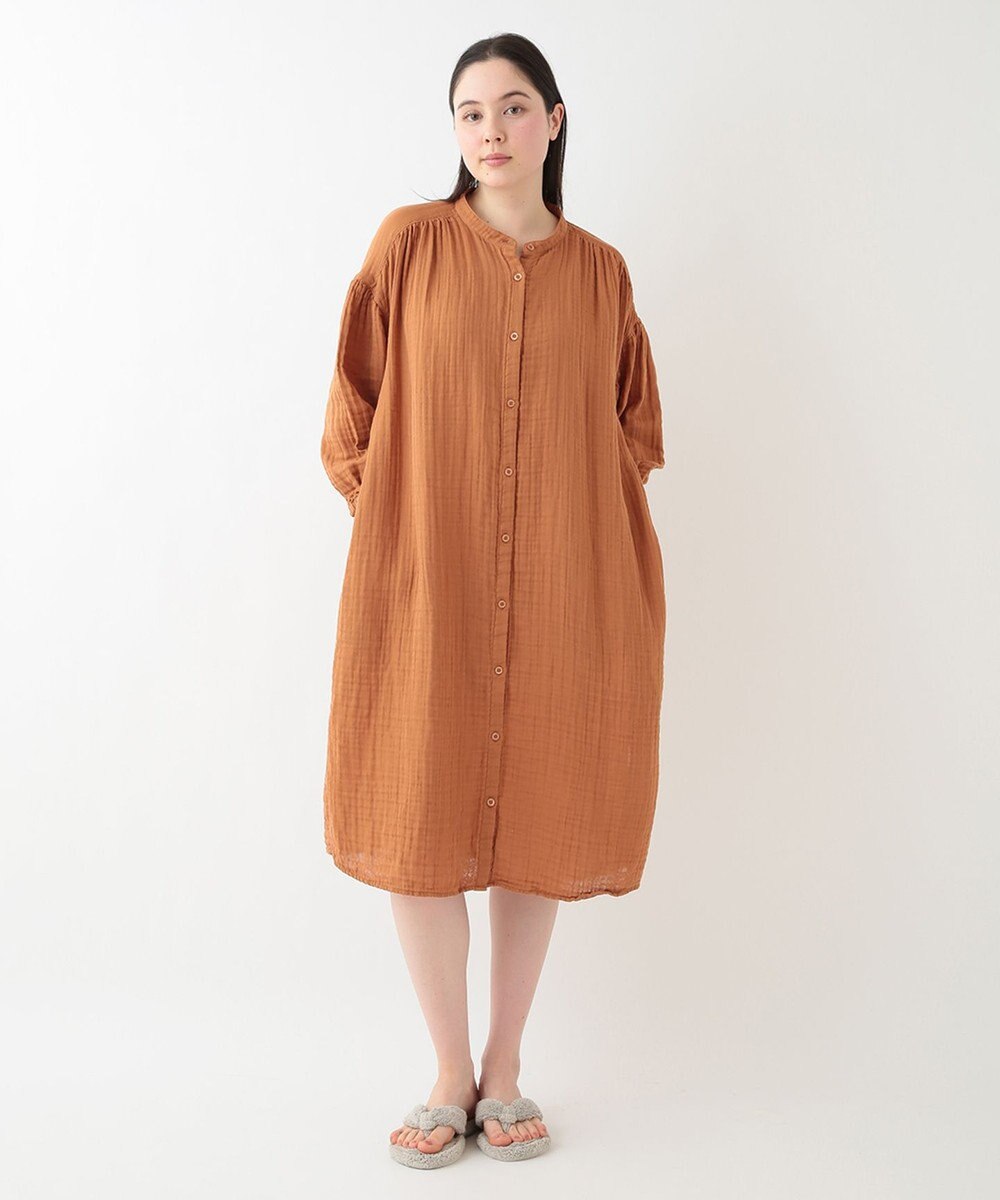 UCHINO クレープガーゼ　前あきギャザーワンピース 