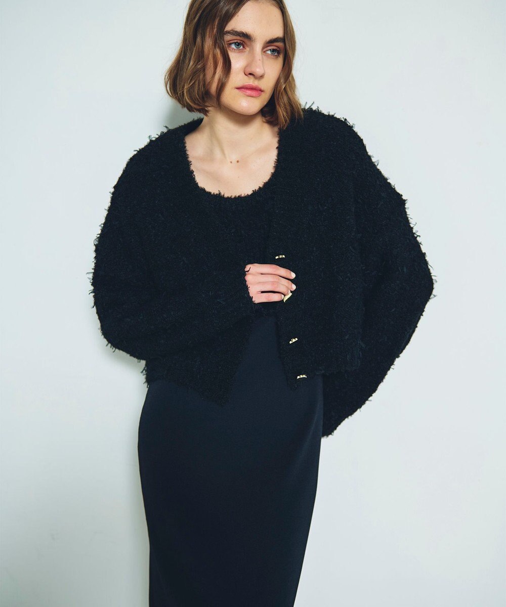 GRACE CONTINENTAL ツイーディーリボンヤーンカーディガン 