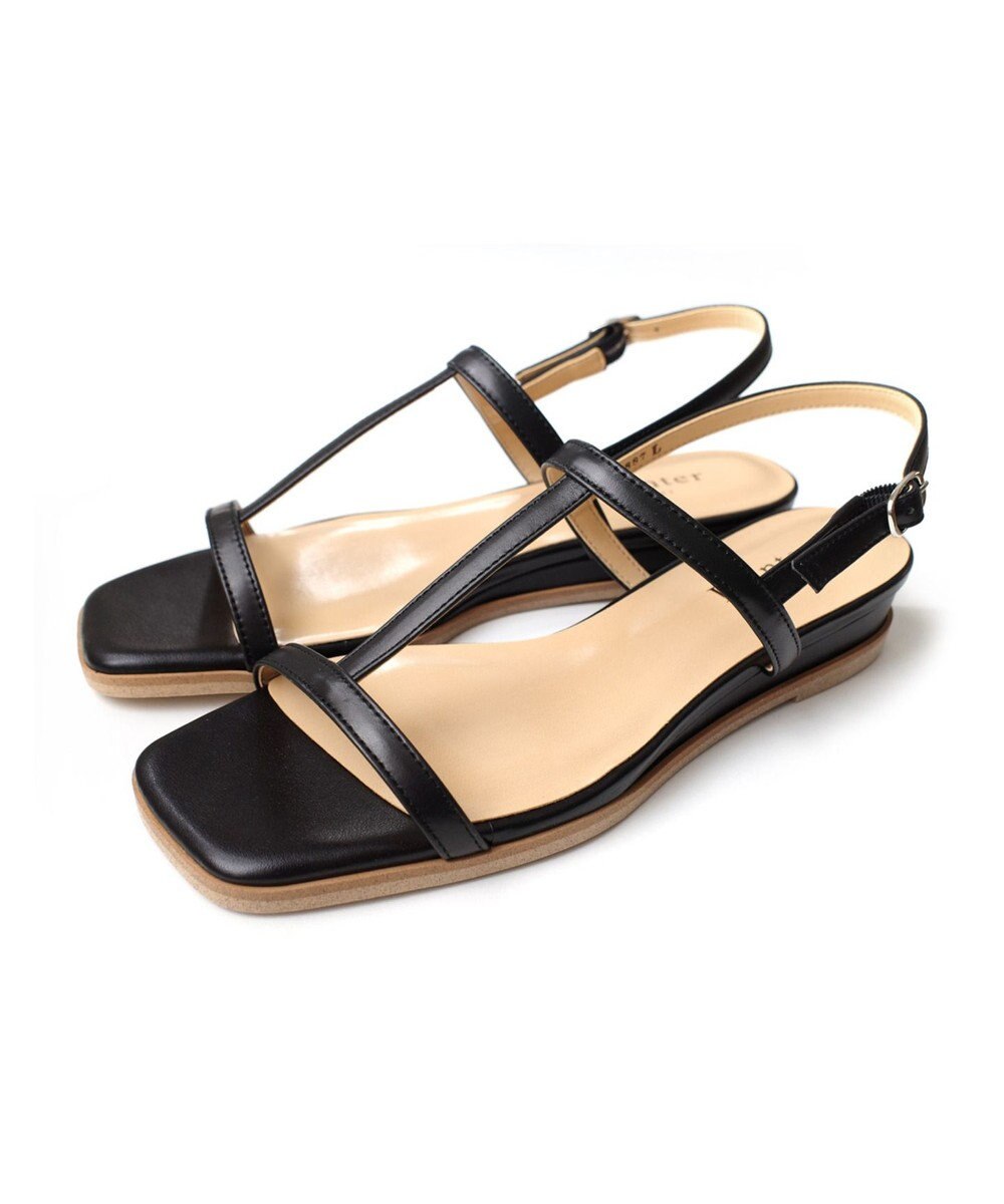 Pointer 日本製 本革ゴム仕様ストラップスクエアトゥサンダル 