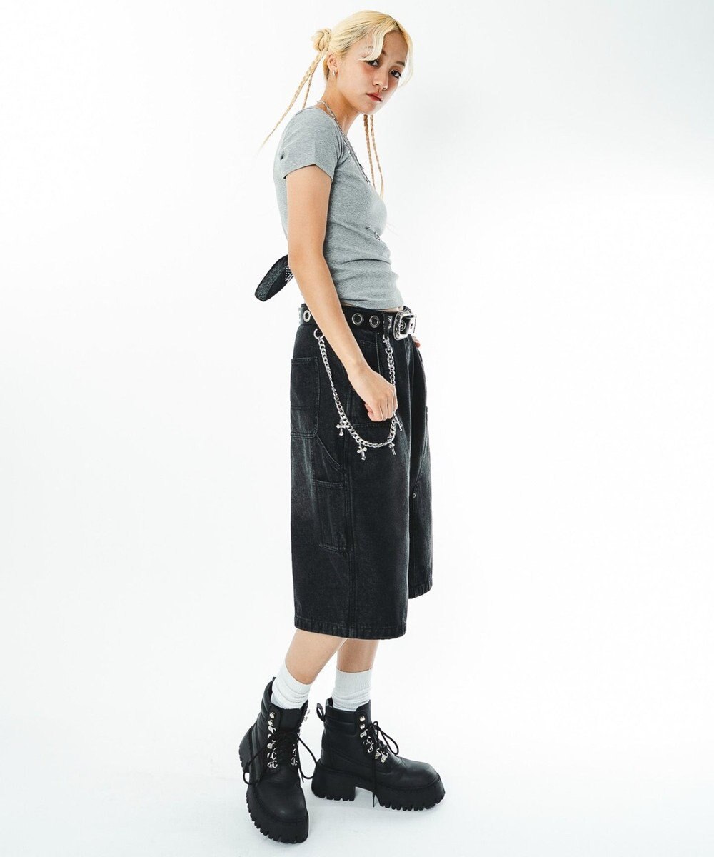 WEGO 【ユニセックス着用ITEM】ダブルニーデニムショーツ 