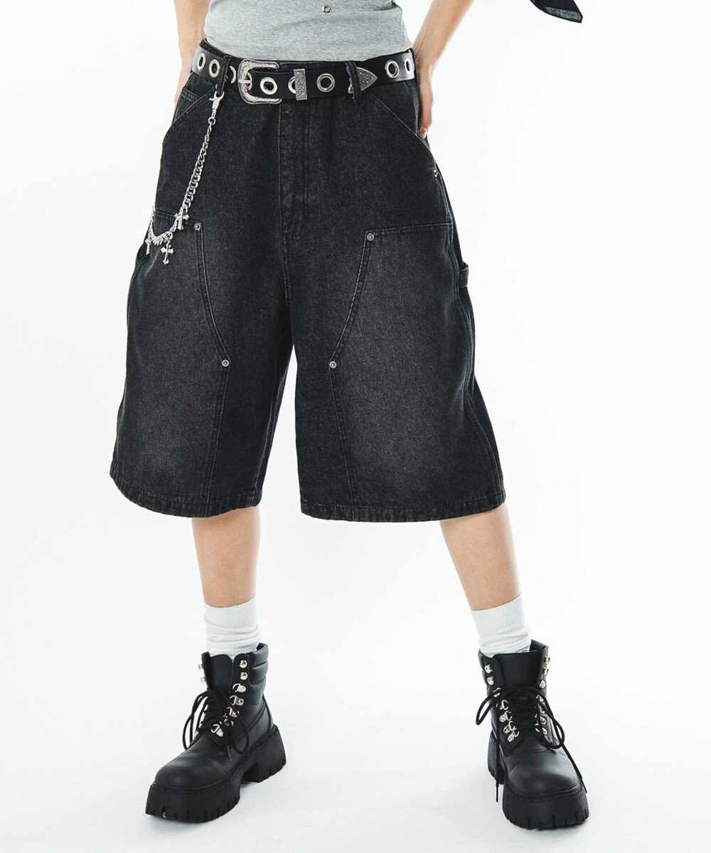 WEGO 【ユニセックス着用ITEM】ダブルニーデニムショーツ 