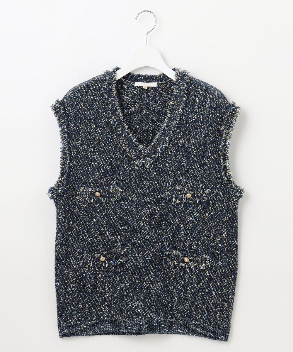 自由区 ミックスツイードニット  ベスト 
