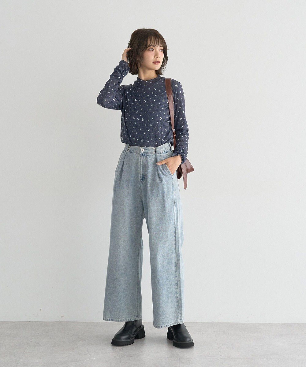 earth music&ecology ハイネックフラワーメロープルオーバー 